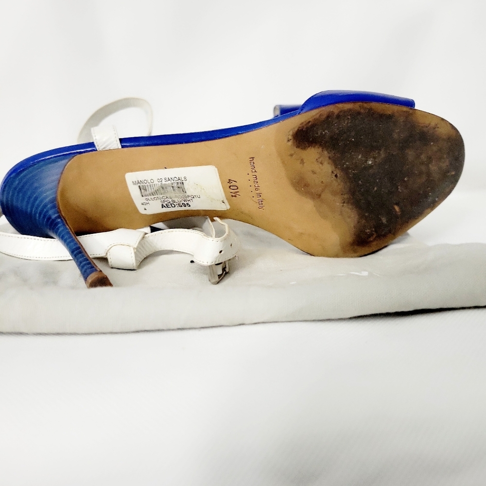MANOLO BLAHNIK llonicabi BLUE/WHITE SANDALS sz 40.5 - Picture 4 of 5